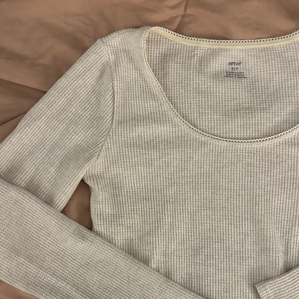 Aerie lace trim waffle long sleeve - Picture 4 of 5